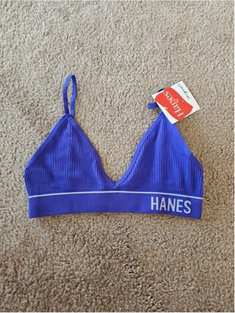 Hanes Originals Womens Seamless Rib Triangle Bralette ComfortFlex Fit Blue Small